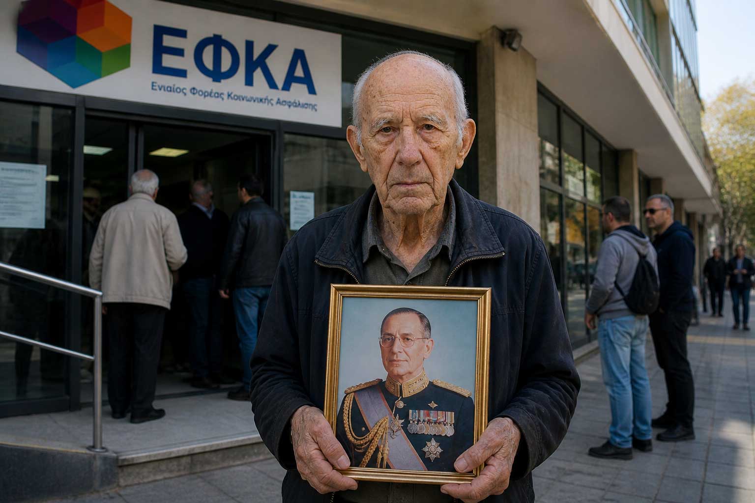 Εικόνα ηλικιωμένου άνδρα έξω από τον ΕΦΚΑ στην Αθήνα – αναπαράσταση