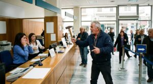 Άντρας με σφυρί επιτίθεται μέσα στην Εθνική Τράπεζα, επικρατεί αναστάτωση